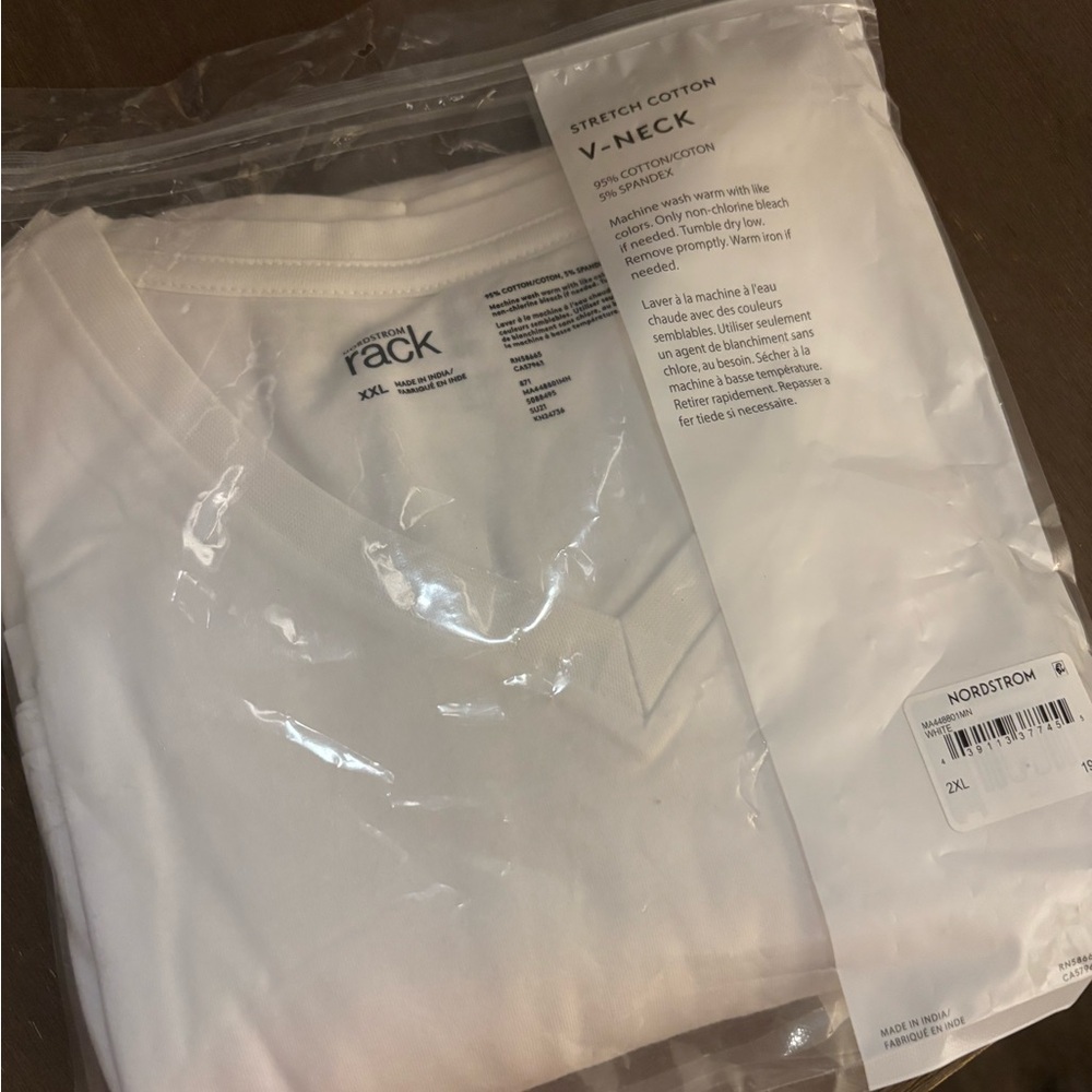 2 Nordstrom Rack Stretch Cotton V-Neck T-Shirt - White open Pk Sz XXL